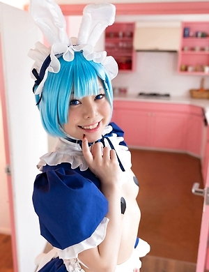 Hot Japanese Misa poses in a bunny suit and shows her sexy ass