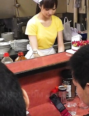 Mimi Asuka is fucked from behind while sucking cock in gangbang.